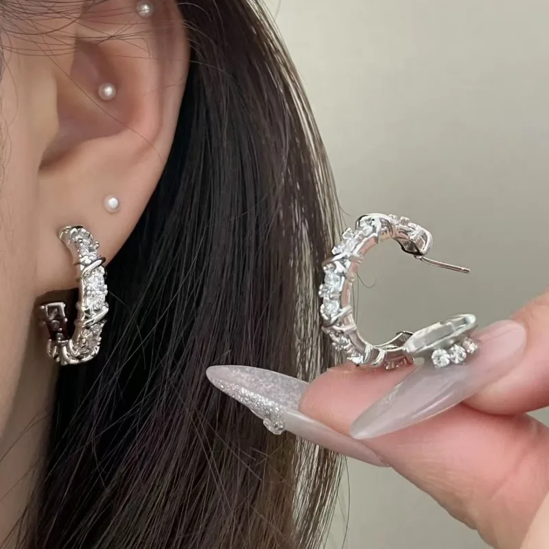 Women's Micro Paved Zircon Hoop Ear Buckles, Trendy Design, Hot-Selling European & American Style Earrings
