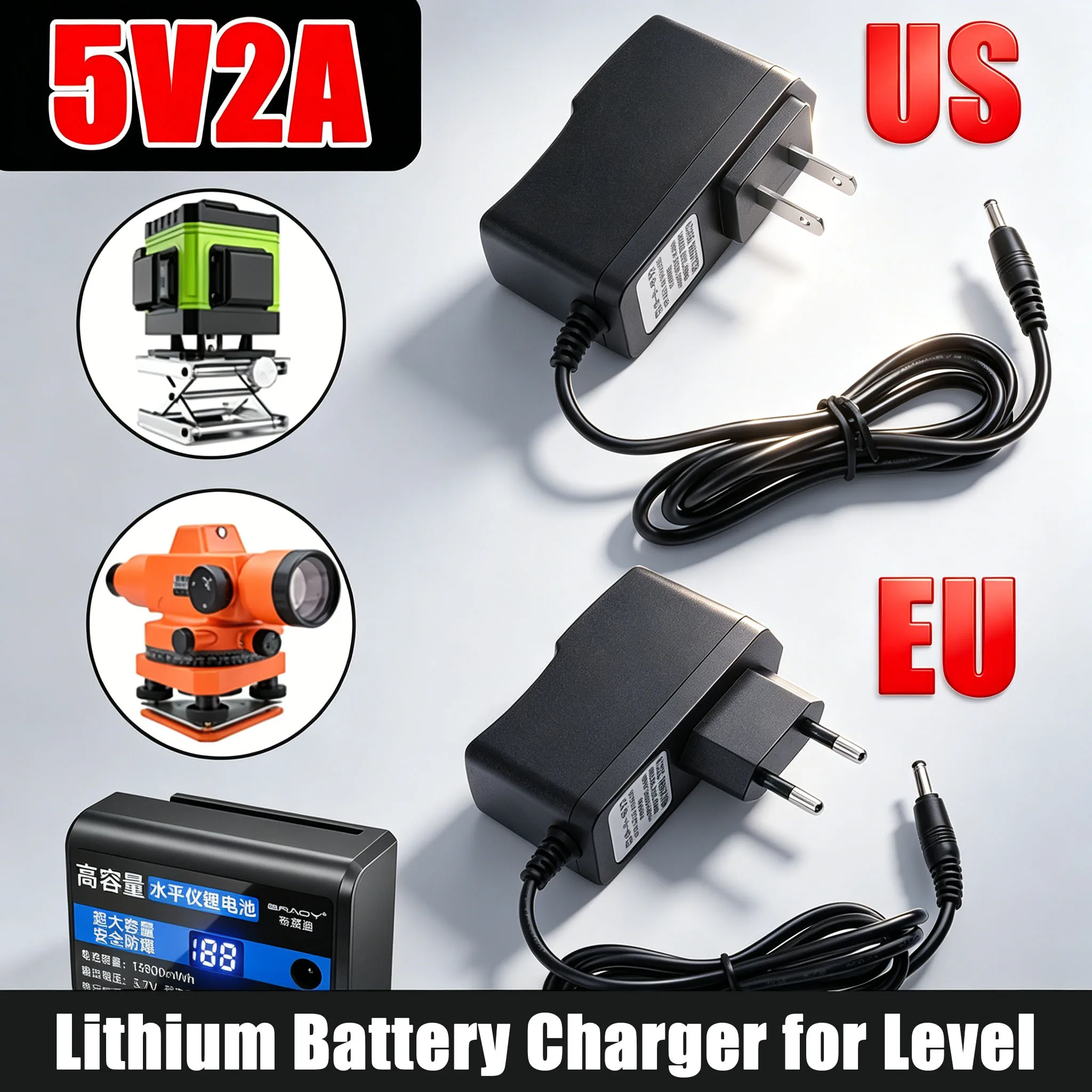 Lithium Battery Universal Charger 5V2A For 3D/4D Laser Level EU US Plug AC Power Adapter Laser Level Accessor