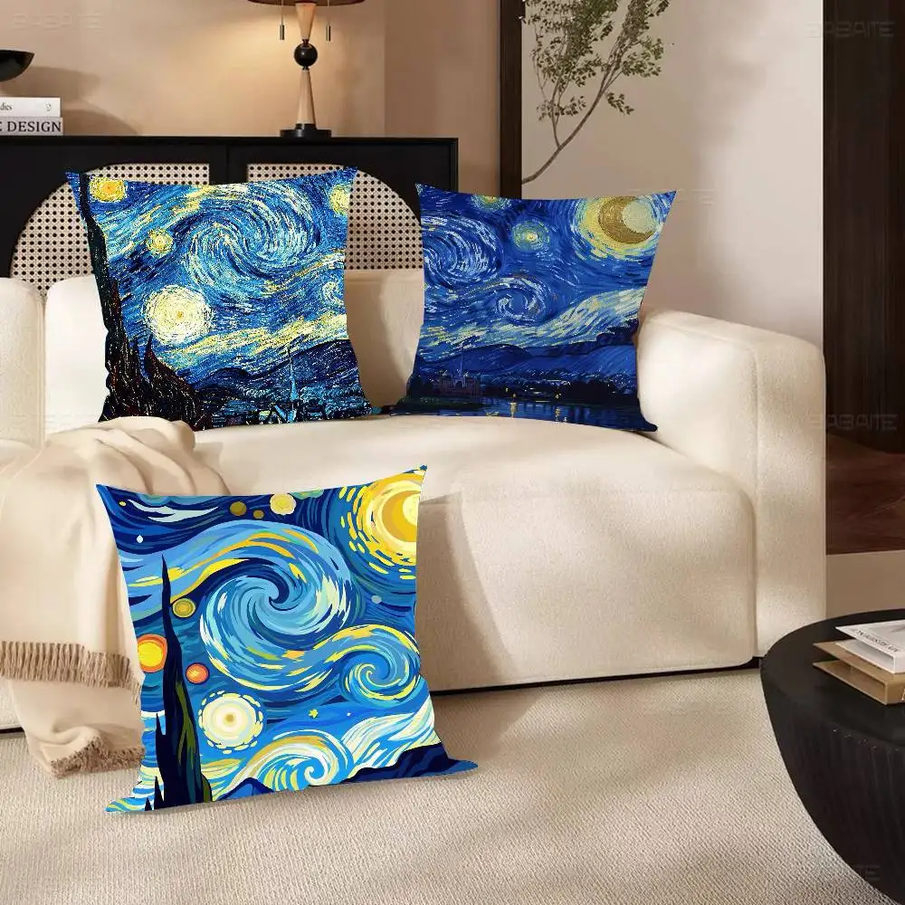 The Starry Night Art Pillow Case Fashion Square Pillowcase Bedroom Sofa Room Ins Decoration Leisure