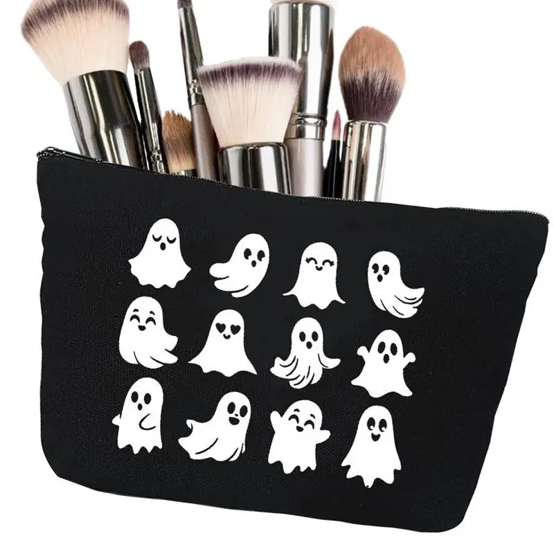 

Makeup Bag Support Travel Portable Halloween Ghost Print Toiletry Storage Pouch Zipper High Quality Wash Pouch for Dating trip