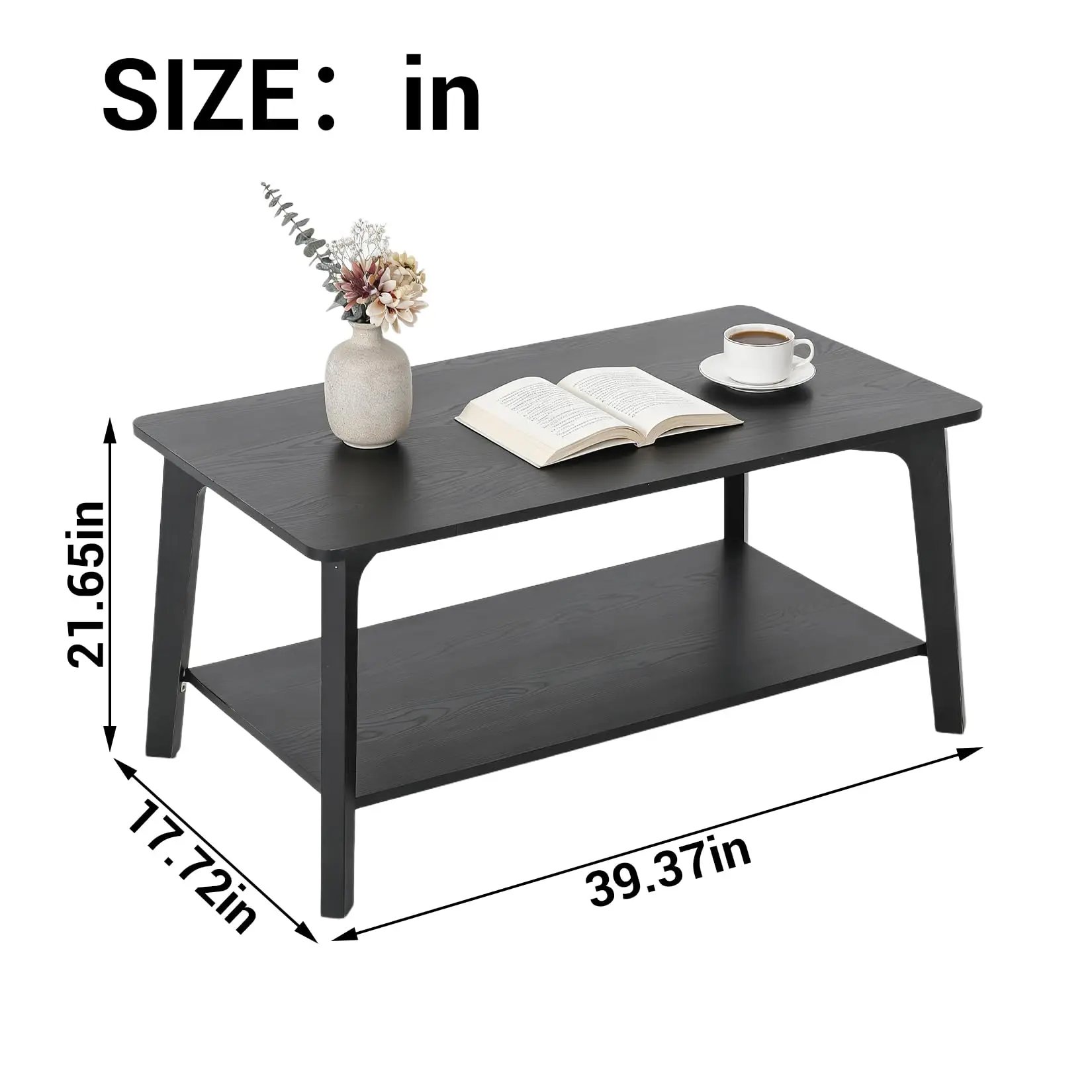 Mid Century Modern 2 Tier Coffee Table With Storage Black image 7