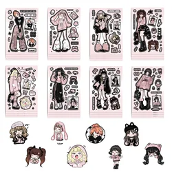 8Pcs Funny Cute Beauty Girl Stickers Black and Pink Collage Sticker for iPad Scrapbooking Stationery Guitar Waterproof DIY Toy