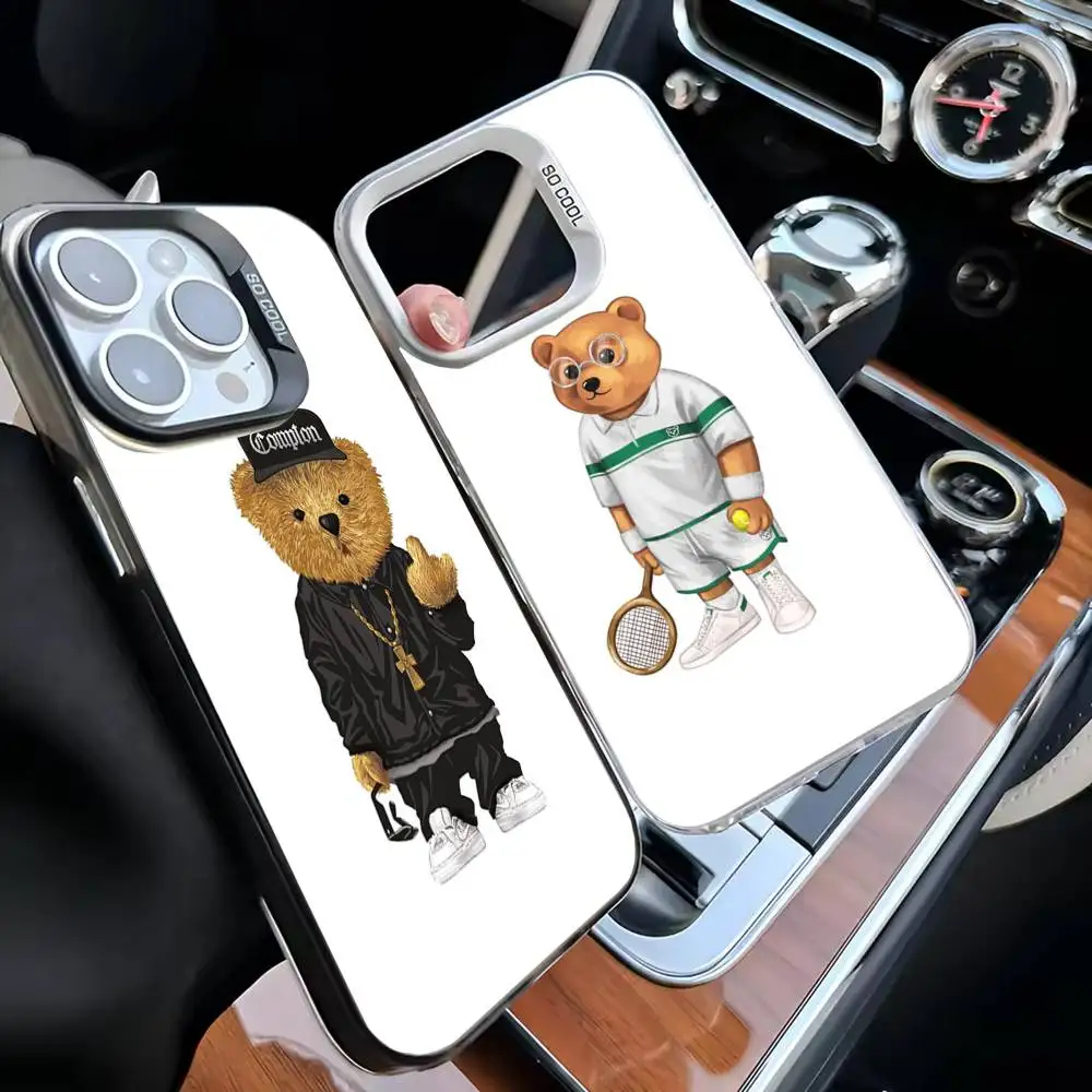 حافظة هاتف B-Baron F-Filou B-Bear لهاتف iPhone 16,15,14,13,12,11,Mini,Pro,MAX غطاء أبيض غير لامع مقاوم للصدمات
