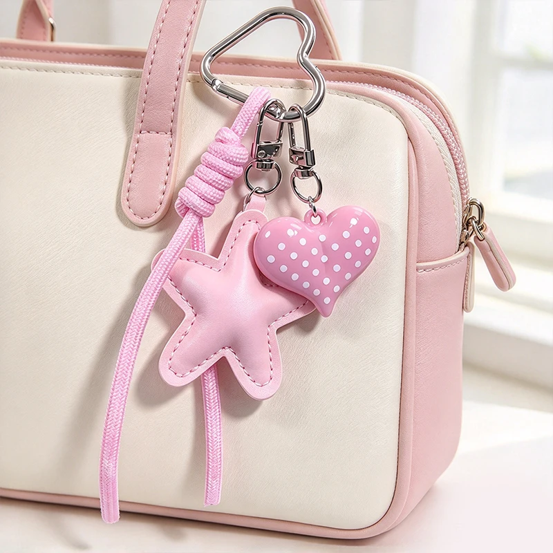 PU Leather Five Pointed Star Bag Pendant Woven Rope Hanging Leather Star Keychain Trinket Ins Star and Heart Pendant