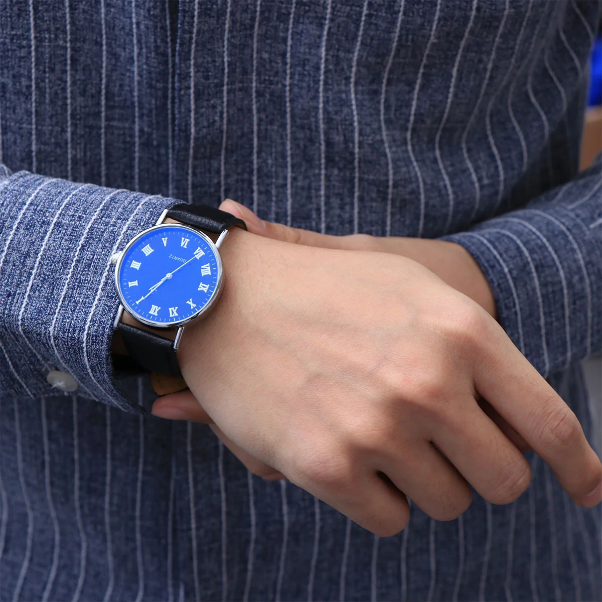 

Quartz Watch Elegant Alloy Mesh Band Casual Trendy Student Business Blue Surface Perfect Gift for Any Occasion