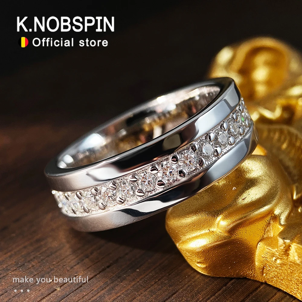 

KNOBSPIN 2 мм круглый муассанит вечность кольцо GRA сертифицированный лабораторный муассанит s925 стерлингового серебра обручальные кольца для женщин и мужчин