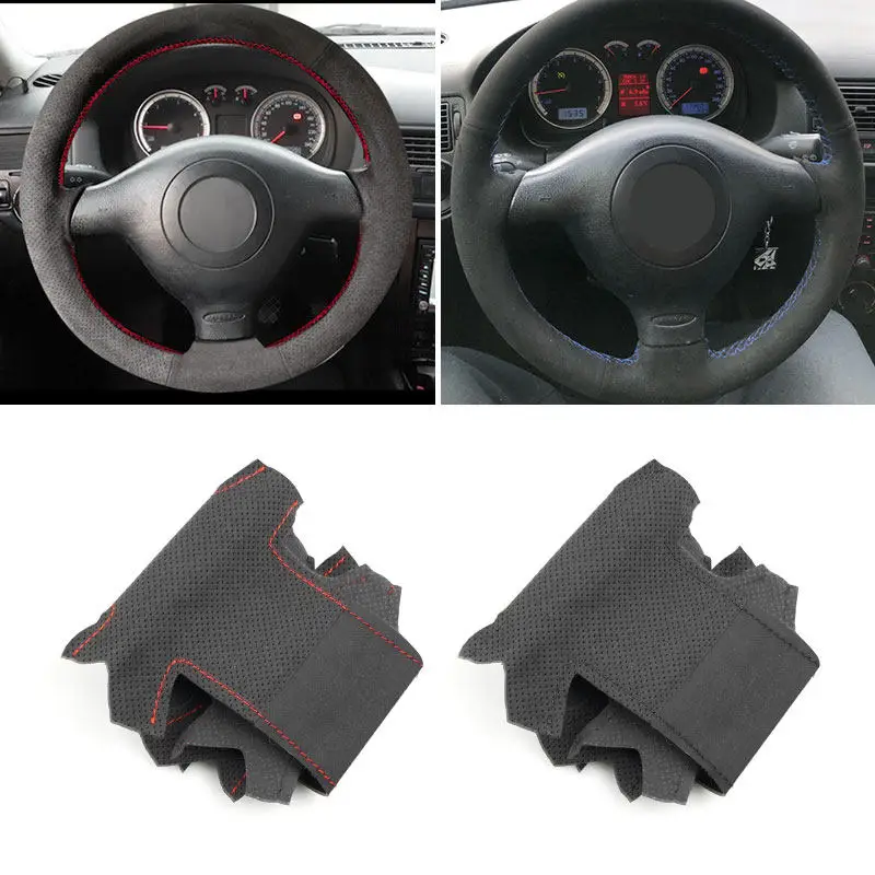 Braids Suede Leather Cover on Car Steering Wheel For VW Old Golf 4 MK4 1998 1999 2000 2001 2002 2003 2004 Passat B5 1996-2005