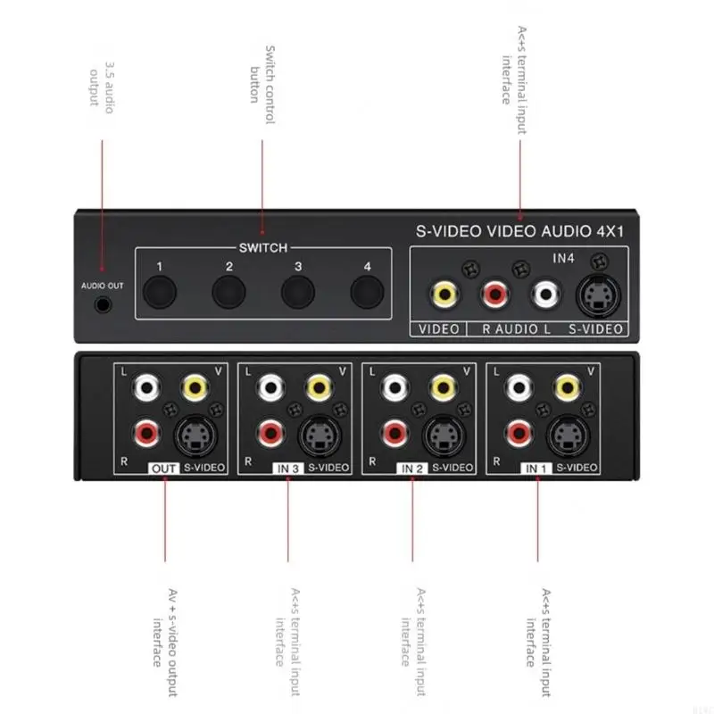 4x1 S-Video AV Switcher with 3.5mm Sound Output Metal Case Switcher Replacement  view 2