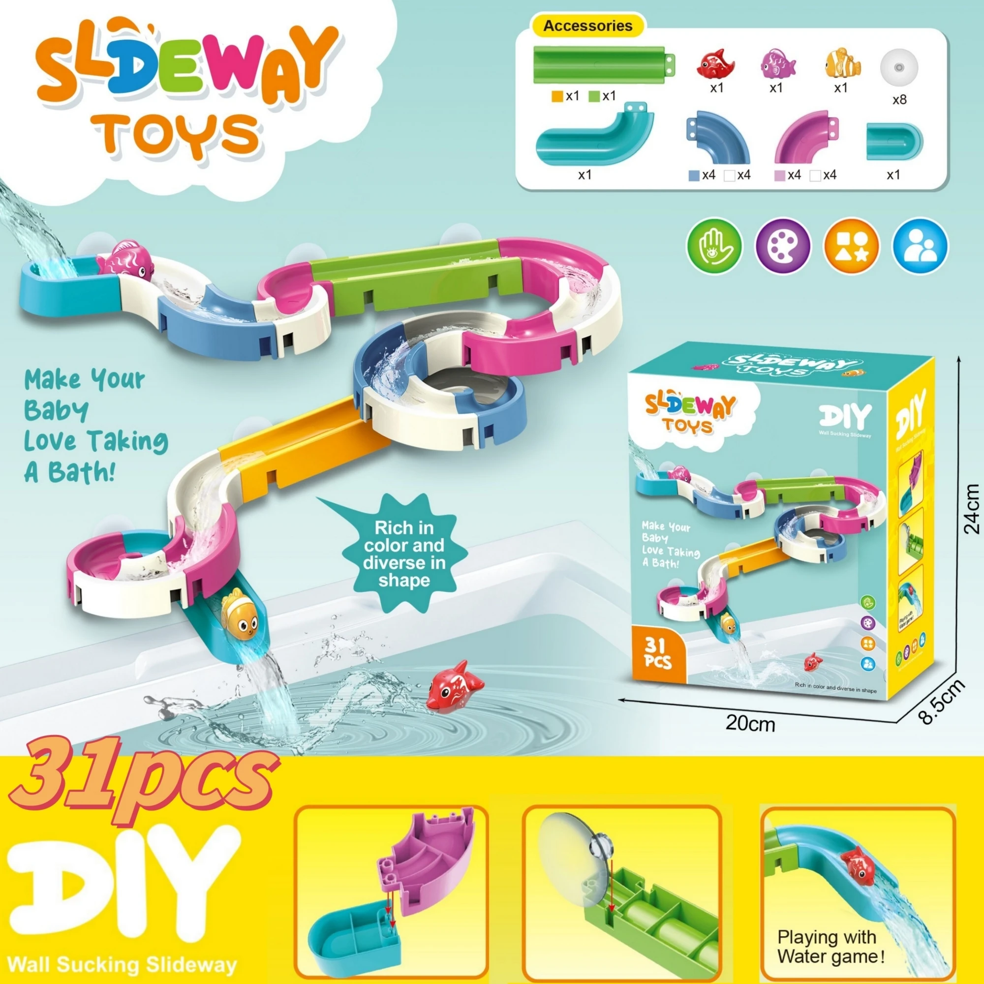 

Многоуровневая горка и игрушки для ванной в виде маленьких рыбок | Веселые игры во время купания, подарки для душа, время для общения родителей и детей.