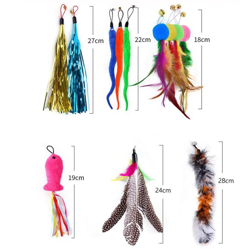 Cat Interactive Toy Feather Teaser Stick Wand Pet Retractable Feather Bell Refill Replacement Catcher Product for Cat Exercise