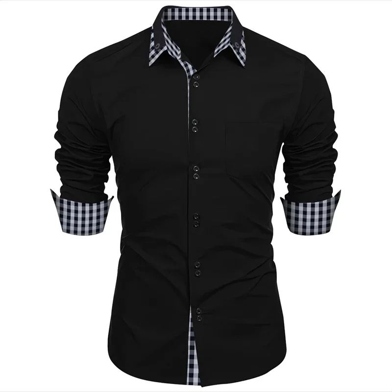 Chemise hawaïenne à double boutonnage pour hommes, manches longues, ample, monochromatique, bureau d\'affaires, classique, nouveau, 11 couleurs, 6XL