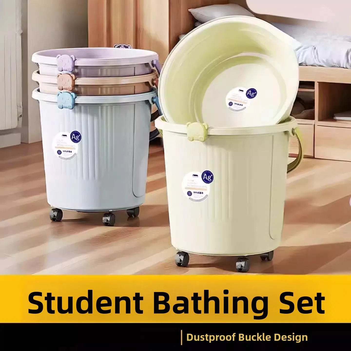 

Thickened Plastic Wheelbarrow Bucket Dormitory Basin Set Three Pieces Portable Laundry Bathing Water Storage Large Household ...