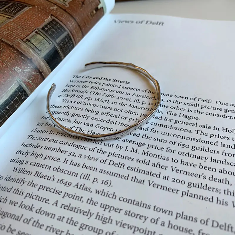 PANJBJ 925 Sterling Silver Irregular Geometry Texture Bangle Bracelet for Women Girl Minimalism Jewelry Gift Dropshipping view 5