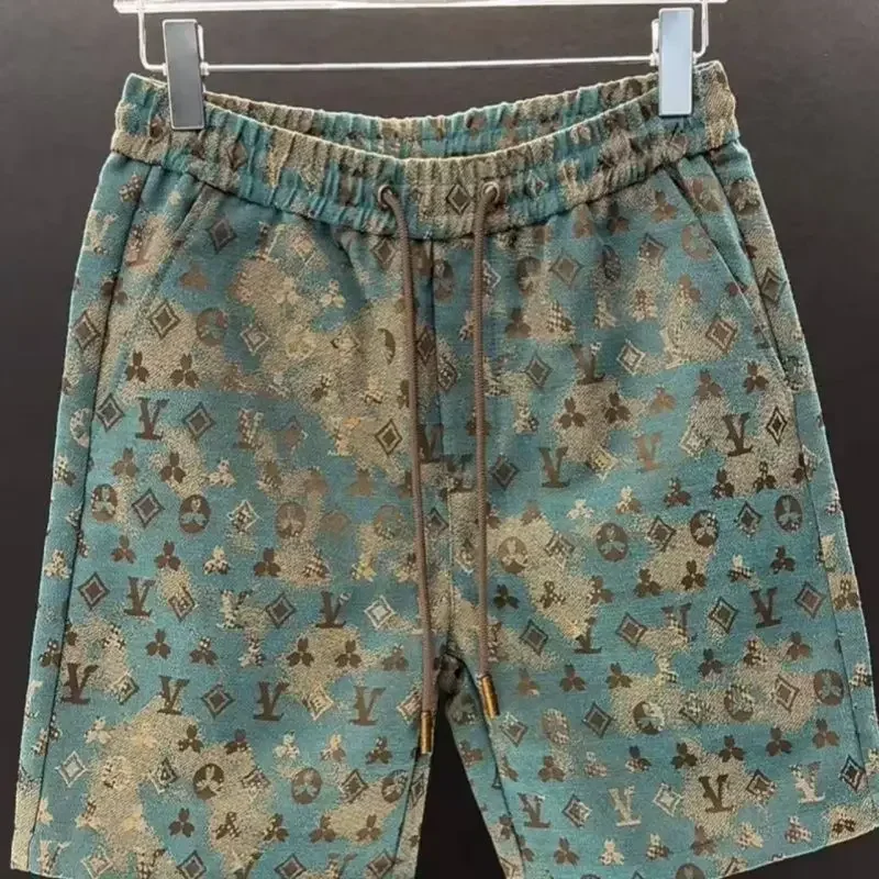 2025 Summer Casual Men's Light Luxury Fashion Casual Printed Five Quarter Pants Trendy Pants Pine Beach Shorts Comfortable