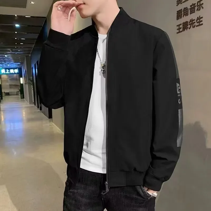 

Mens Baseball Collar Bomber Jacket Slim Fit Windproof Breathable Casual Coat for Spring Middle Elderly