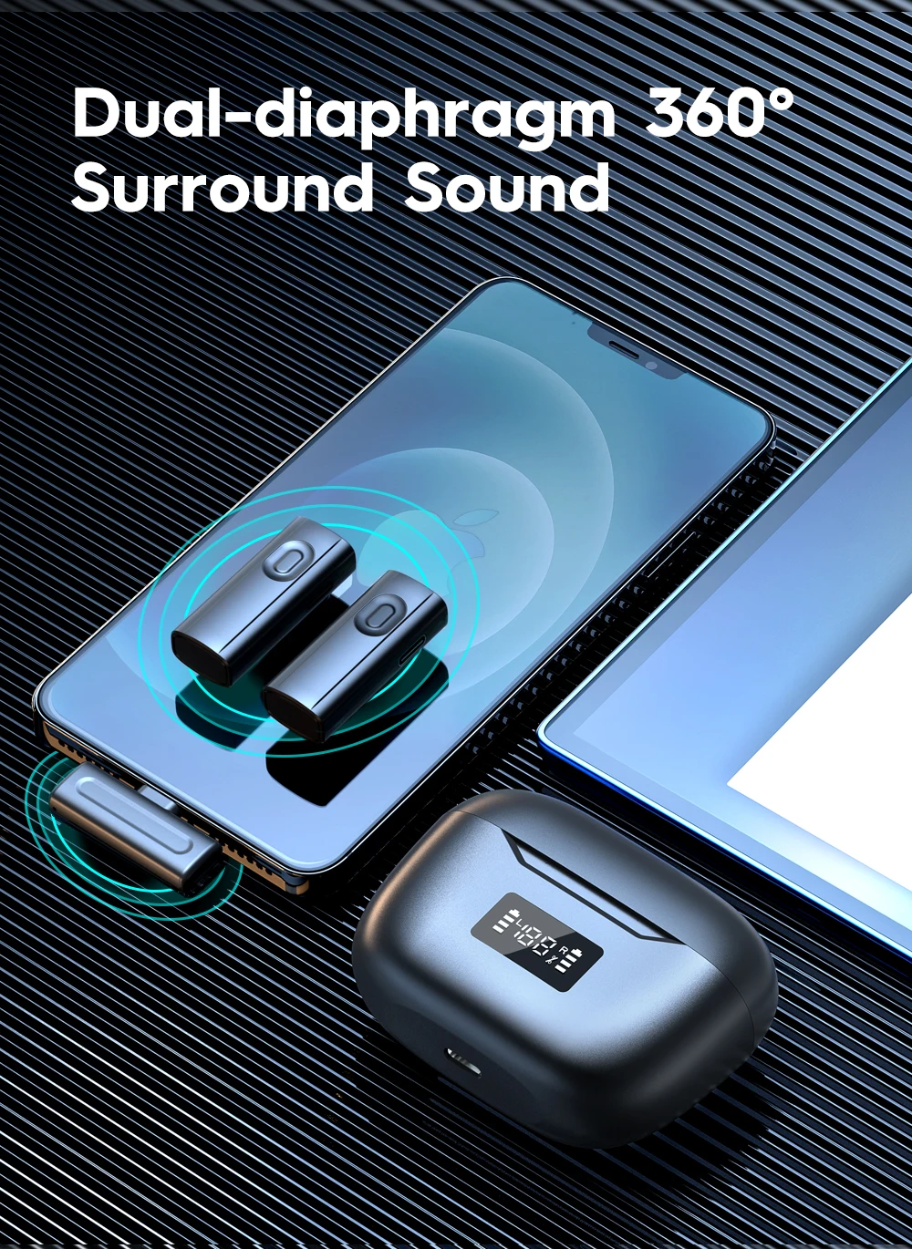 Nuovo microfono lavalier wireless con custodia per caricabatterie Ricevitore audio video portatile Riduzione del rumore 85mAh per mini microfoni IPhone/iPad