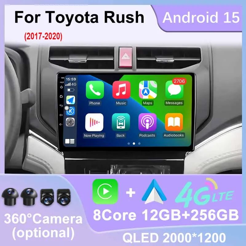 

For Toyota Rush 2017 - 2020 Car Radio Multimedia Video Player GPS Navigation stereo Android 15 Auto Carplay 4G WIFI Bluetooth