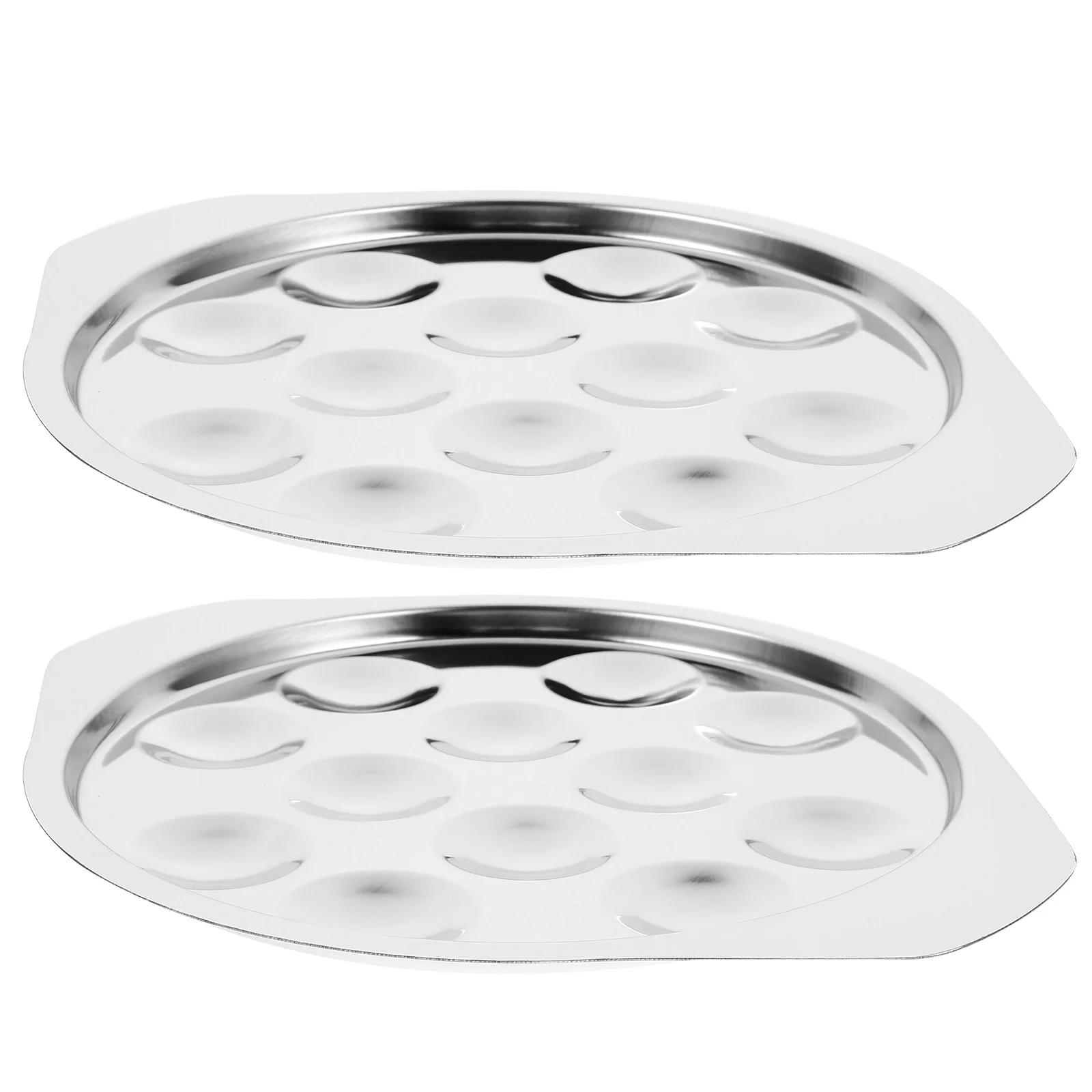 

2 Pcs Escargot Dish 12 Compartment Snail Skillet Plates Bakeware Silver Stainless Steel Holes Holder