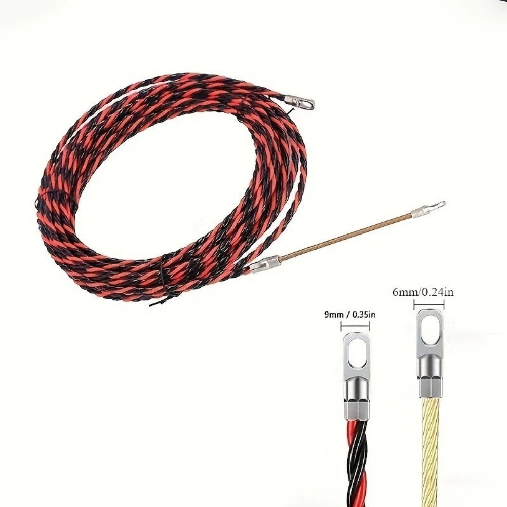 Three Head Fish Tape Puller System with Flat Round and Pulley Tips for Wire Routing in Conduit Ground and Ceiling Work
