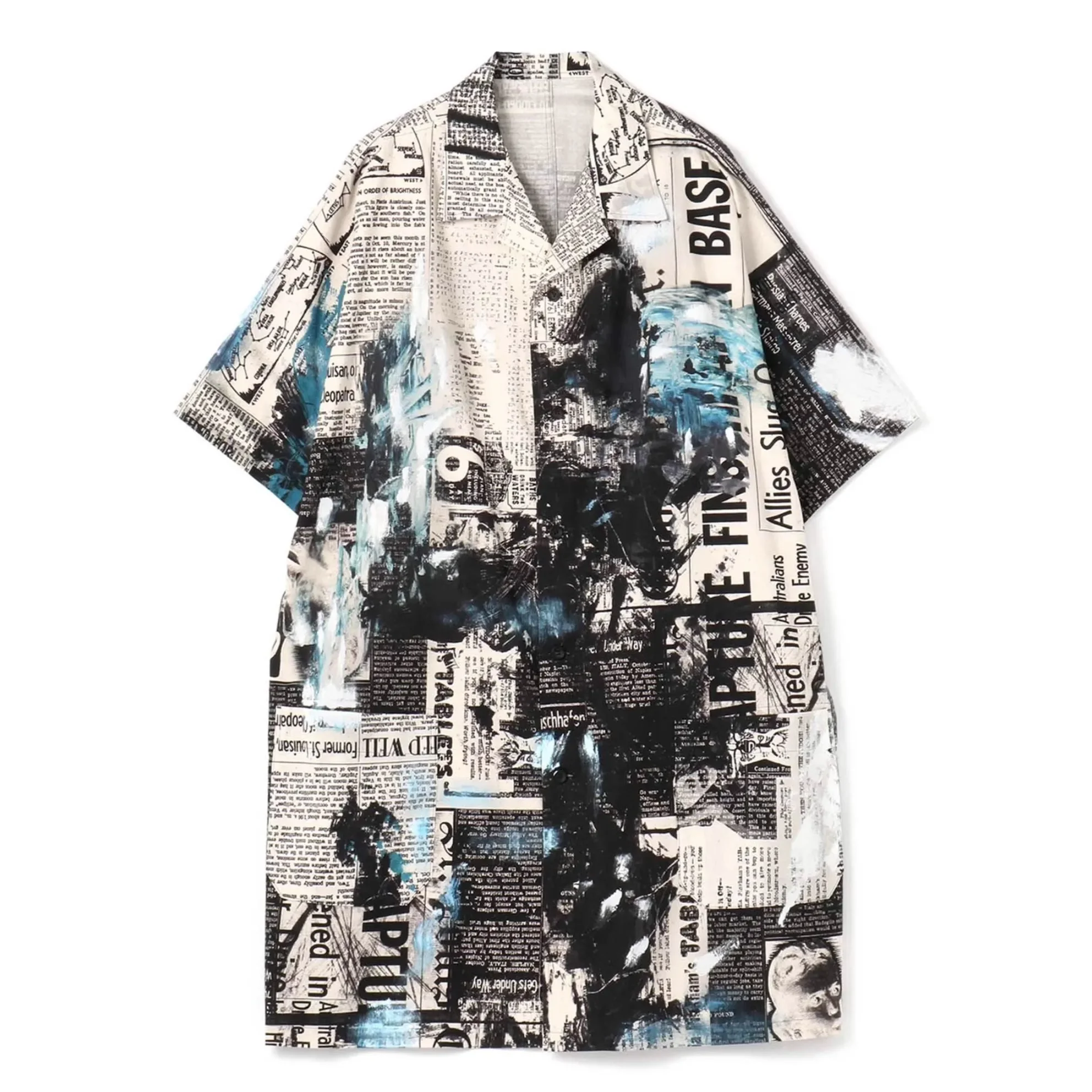 YOJI OOAK قميص صحيفة قطني مطبوع بأكمام قصيرة ورقبة مفتوحة صورة ظلية فضفاضة للرجال بأكمام خمسة أرباع #5