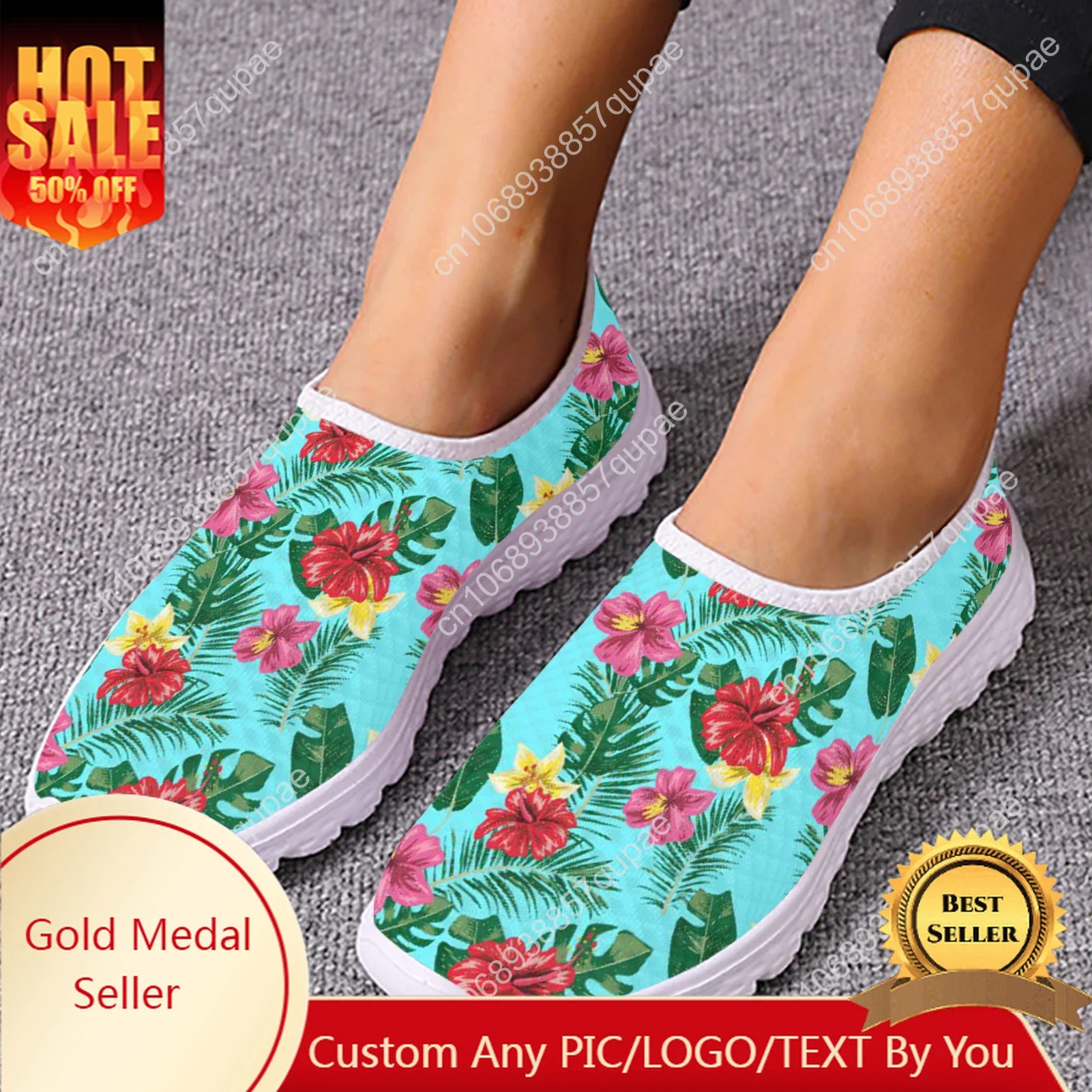 

Pretty Tropical Flower Printing Mesh High Quality Sneakers Women Men Teenager Casual Fashion Custom Made Tennis Flat Couple Shoe