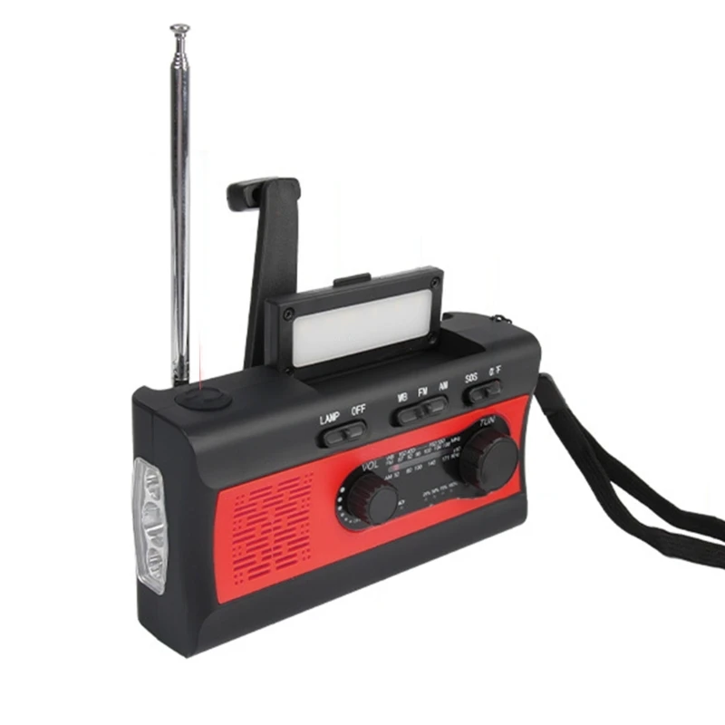 

Weather Emergency Preparedness Radio With 3 Way Charging 4000mAh Battery Solar Panel Hand Cranked Flashlight For Disaster .H05A