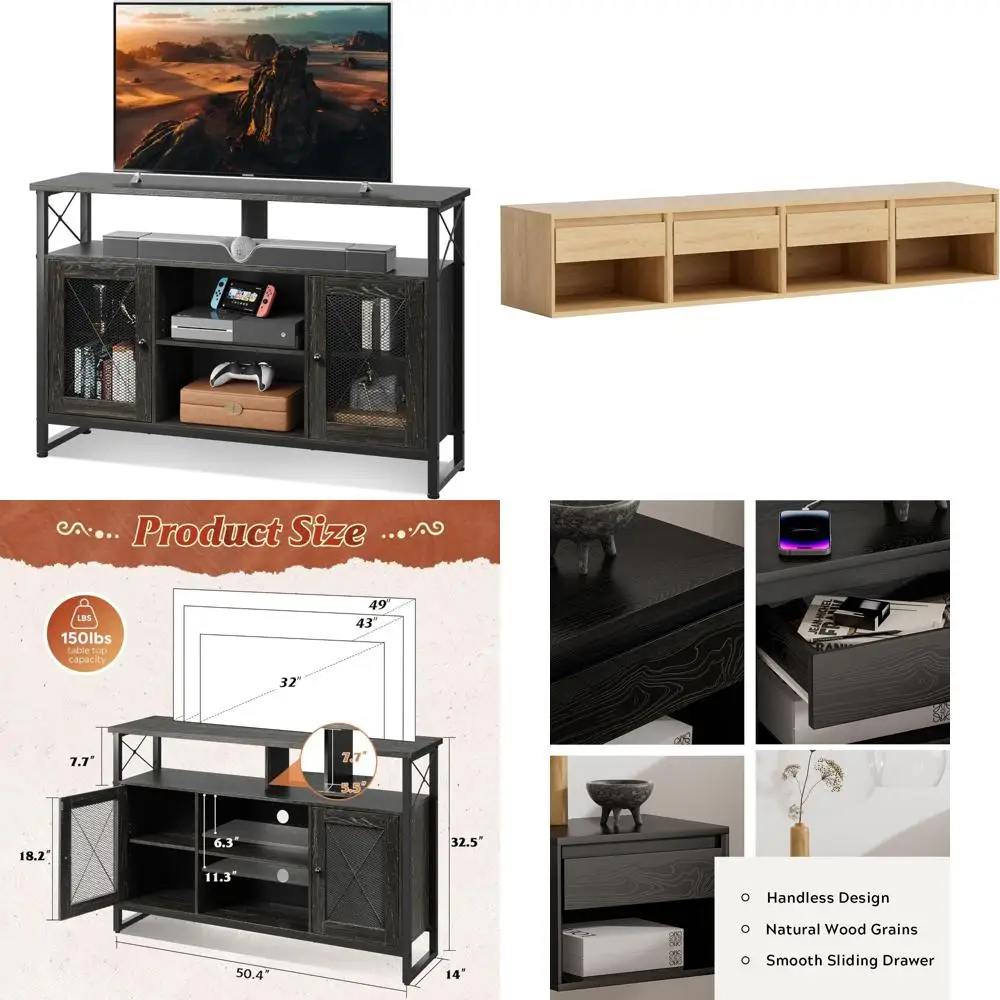 

Развлекательный центр в стиле фермерского дома для 55-дюймовых телевизоров, высокая подставка для телевизора с местом для хранения вещей, идеально подходит для спальни или гостиной, Industrial-I