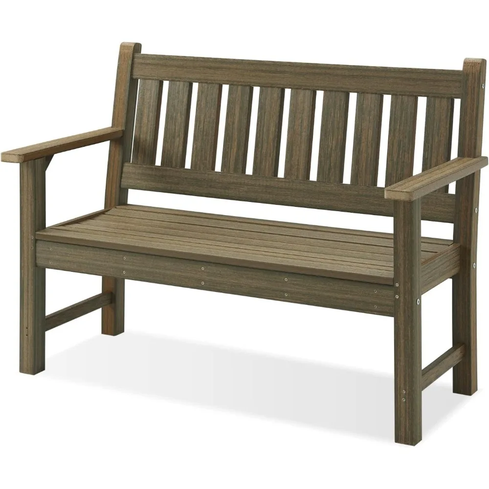 Outdoor Bench, 2-Person Garden Bench, Poly Lumber Patio Bench for Outdoors, Porch, and Park (Light Brown)