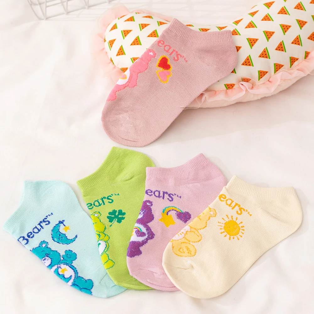 

5Pairs Care Bears Summer Autumn Breathable Soft Retro Simple Low Ankle Socks Colorful Cartoon Bear Versatile Short Socks