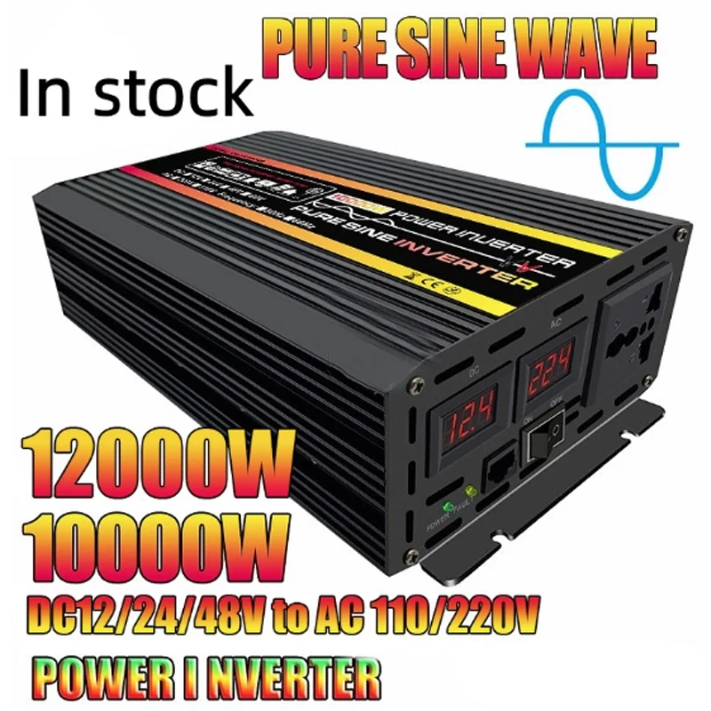 

Pure Sine Wave Inverter 12V 24V 48V 60V to 220V 12000/10000W LCD Display Voltage Transformer Power Converter Solar Inverter