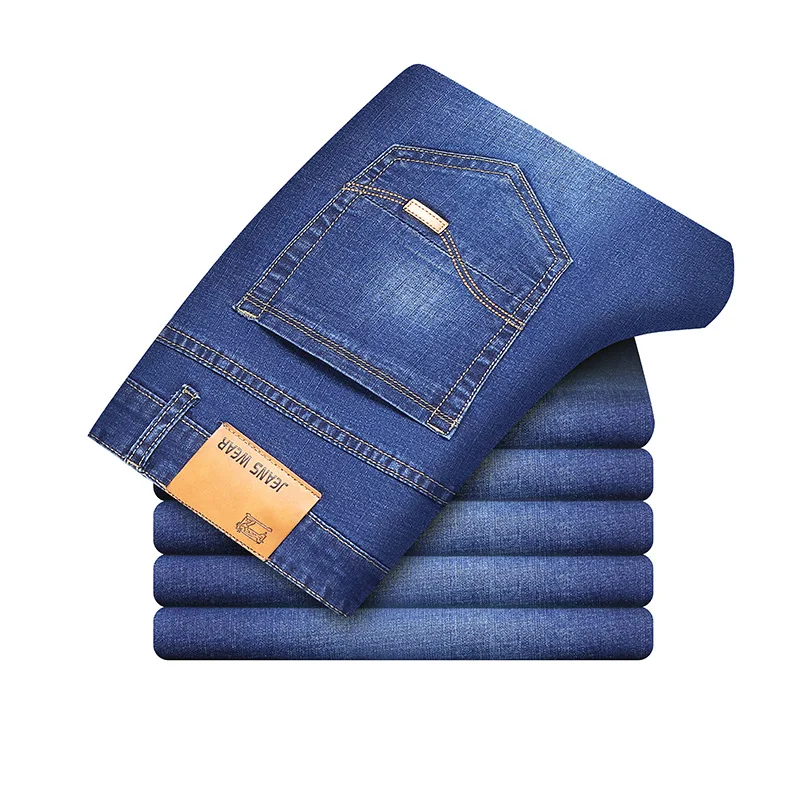 Hot Jeans Heren Slanke Slanke Rechte Stretch Jeans Vier Seizoenen Heren Volwassen Gentleman Comfortabele Losse Senior Heren Jeans High-end