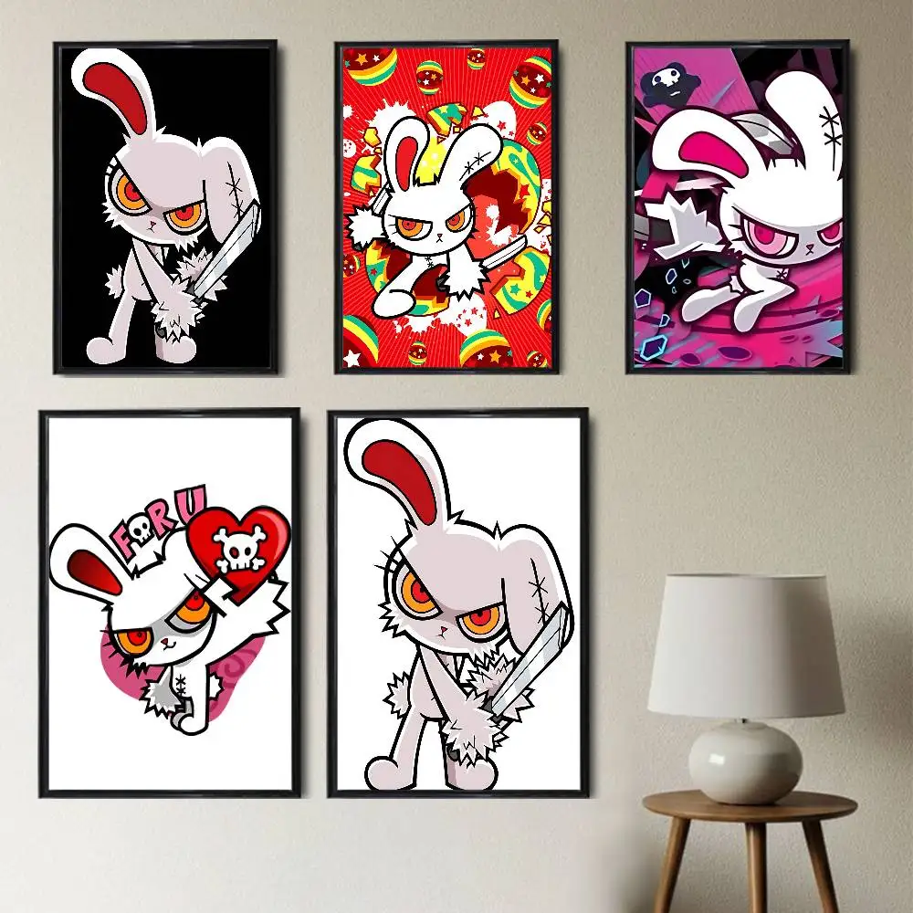 

cute Dark Black White Bloody Bunny Poster HD Art Wall Waterproof Home Living Room Bedroom Bar Aesthetic Decoration