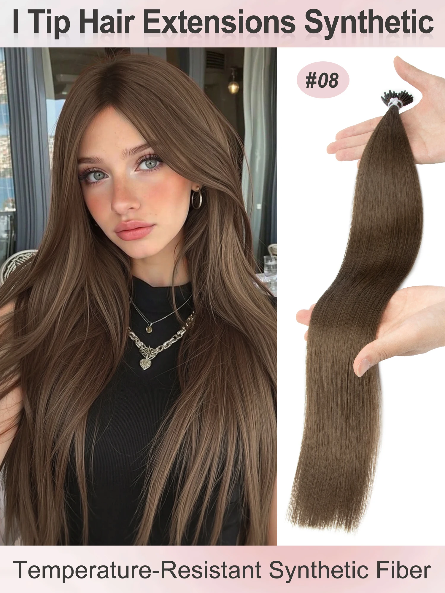 

Synthetic I-Tip Capsule Hair Extensions, 50Pcs, Thin Invisible Ends, Multi Highlight Colors