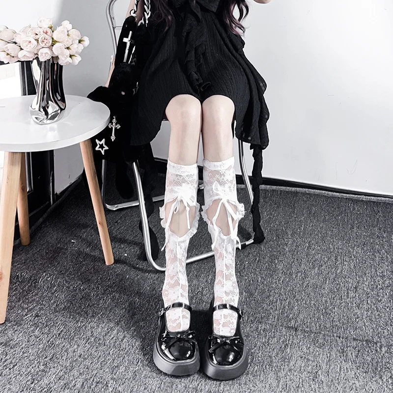 Calf Socks Summer Thin Style With Straps Hosiery Sweet Soft Girl Lolita Black Stockings Japanese Pure Desire Mid-Calf Long Socks