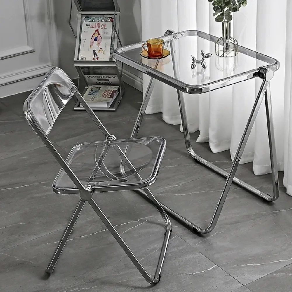 Acrylic Table Chair  Foldable Office Study Desk Household Portable Desk Chairs Combination Furniture Simple Table and Chair Set image 4