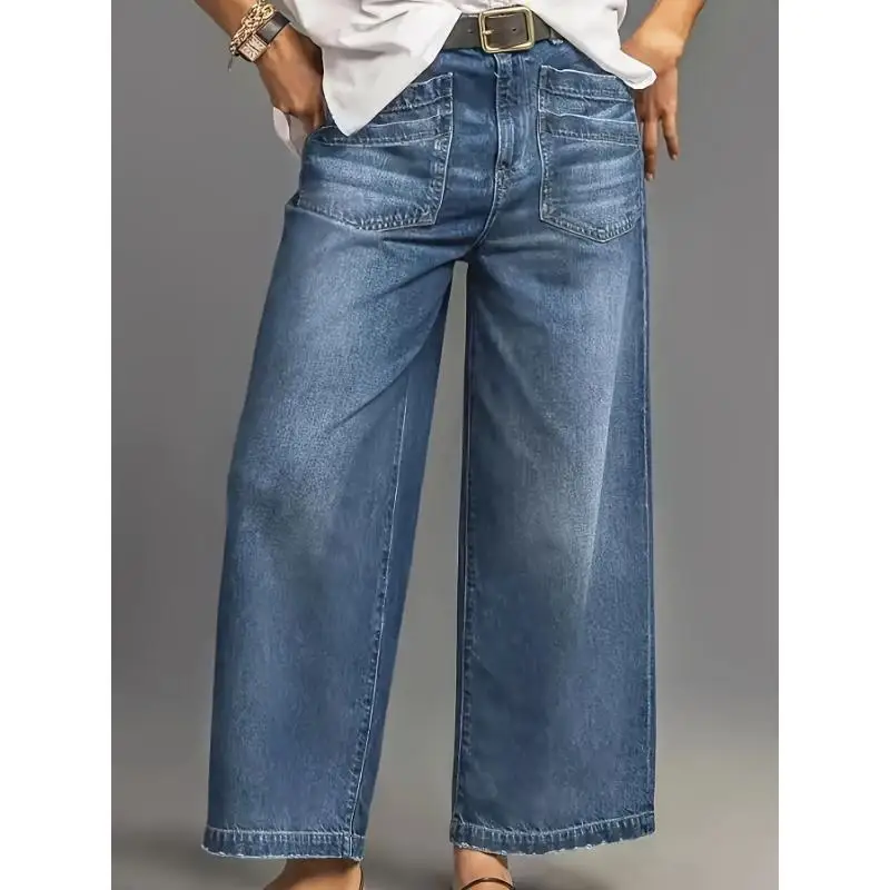 Vintage Inspired mid Rise Wide Leg Jeans Stretch Slant Sexy Style Women's Denim Pants Summer Collection Fashionable Trend