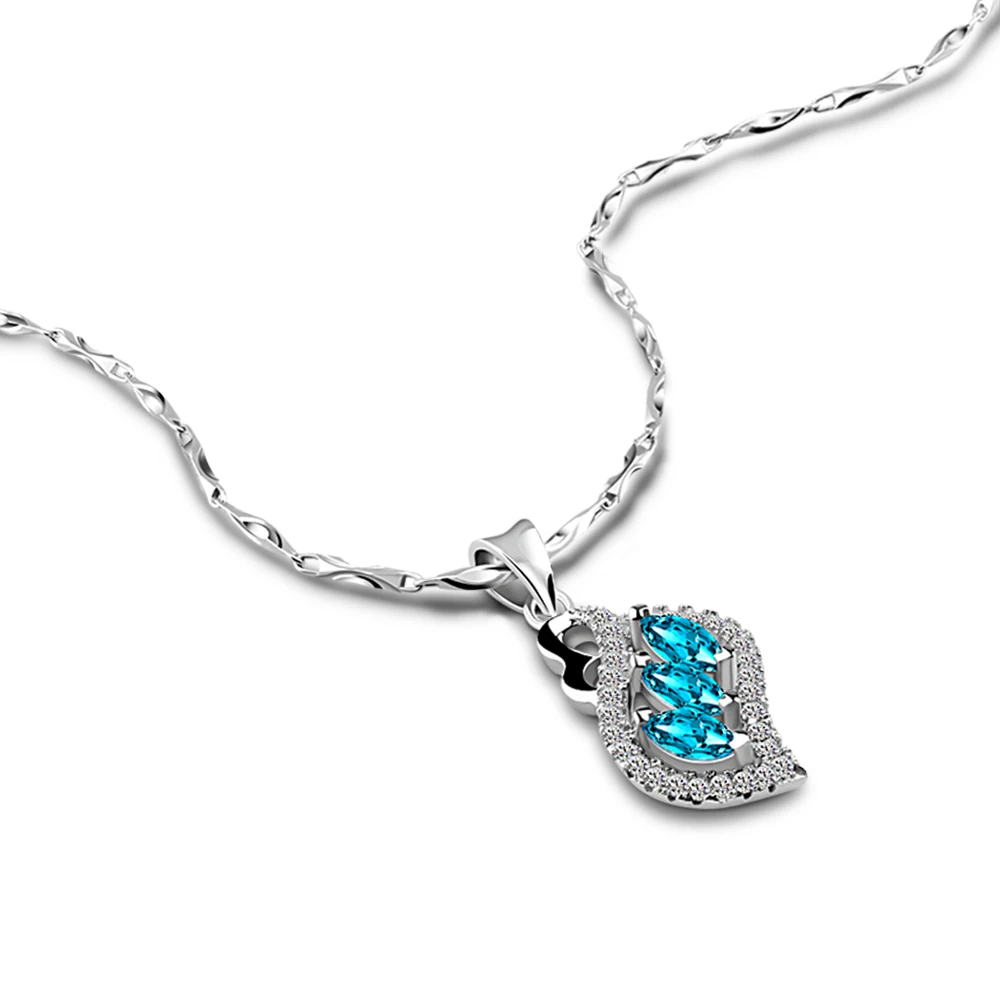 

Fashion 925 Sterling Silver Collar Blue Zircon Leaf Pendant Necklace for Women Girl Chain Choker on Neck Punk Party Gift Jewelry