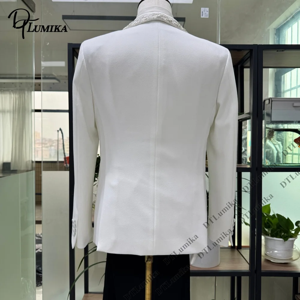 DTLumika New Two Piece Suit Set for Men with Crystals on Shawl Lapel, XS-3XL Wedding Groom Suit Two Buttons Jacket Pants Tuxedo