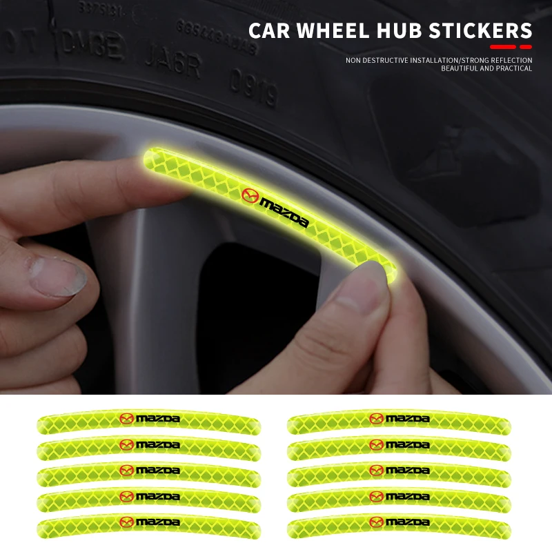 

20pcs Car Wheel Hub Reflective Sticker Tire Rim Reflective Strips For Mazda Cadillac Land Rover Toyota Hyundai BMW Mercedes Benz