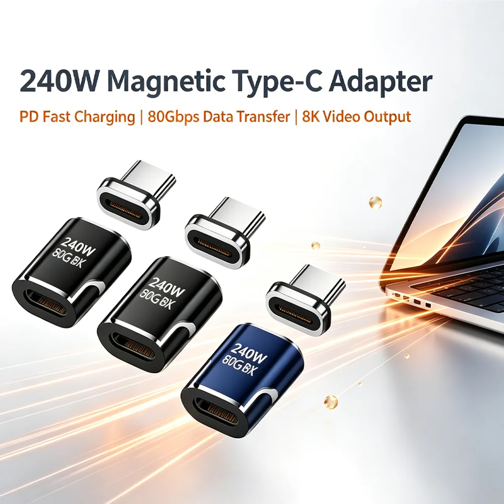 240W USB4 Magnetic Type-C Adapter, PD Fast Charger, 80Gbps High Speed, 8K Display, Universal for MacBook, iPad, Smartphone