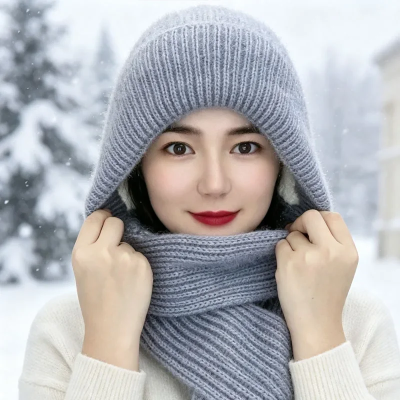 1-5pcs Women Winter Beanie Hat and Scarf Set Fleece Lined Warm Windproof Neck Gaiter for Outdoor Skiing Cycling Cold Weather