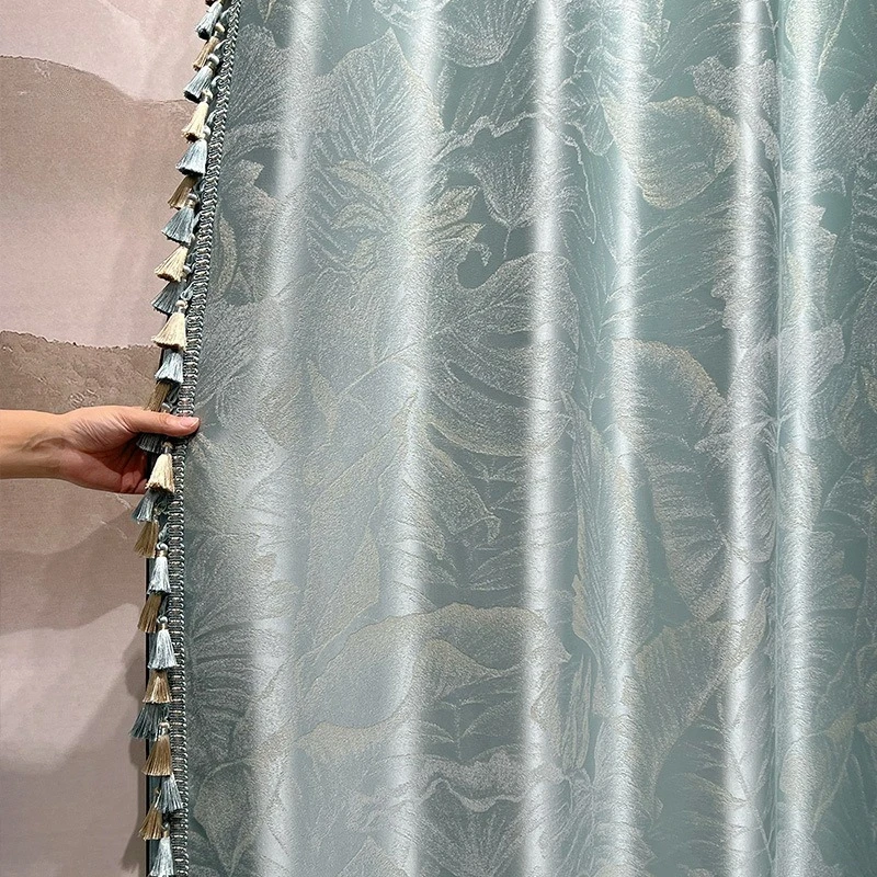 New Jacquard Champagne Blue Luster Thickened Curtains for Living Room Bedroom French Window Villa Customized Products
