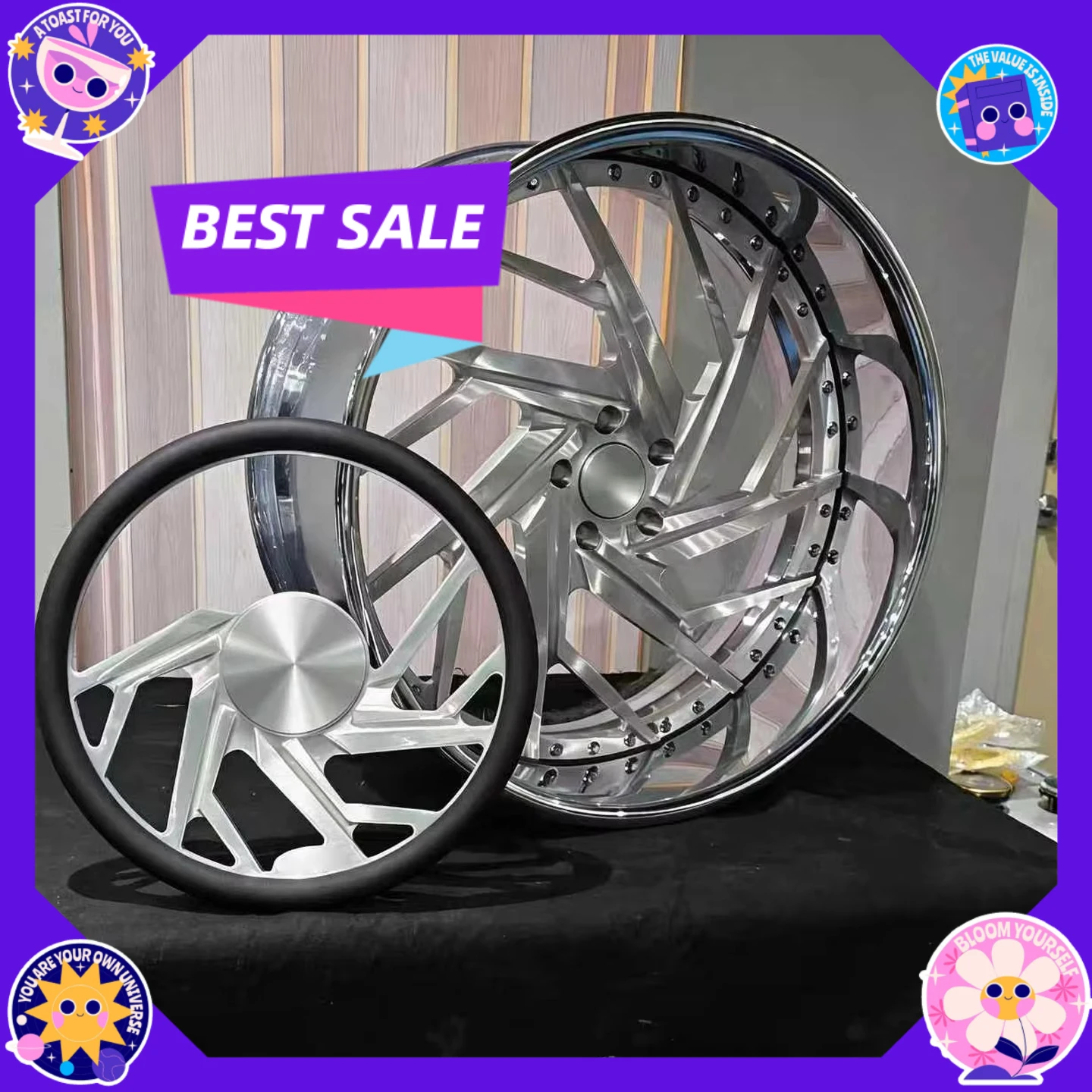 

Hot-selling Forged Wheels Polish 5 Hole Off-road Wheels with Steering Wheel 22 24 26 Inch 6x139.7 5x127 for Chevy Oldmobile