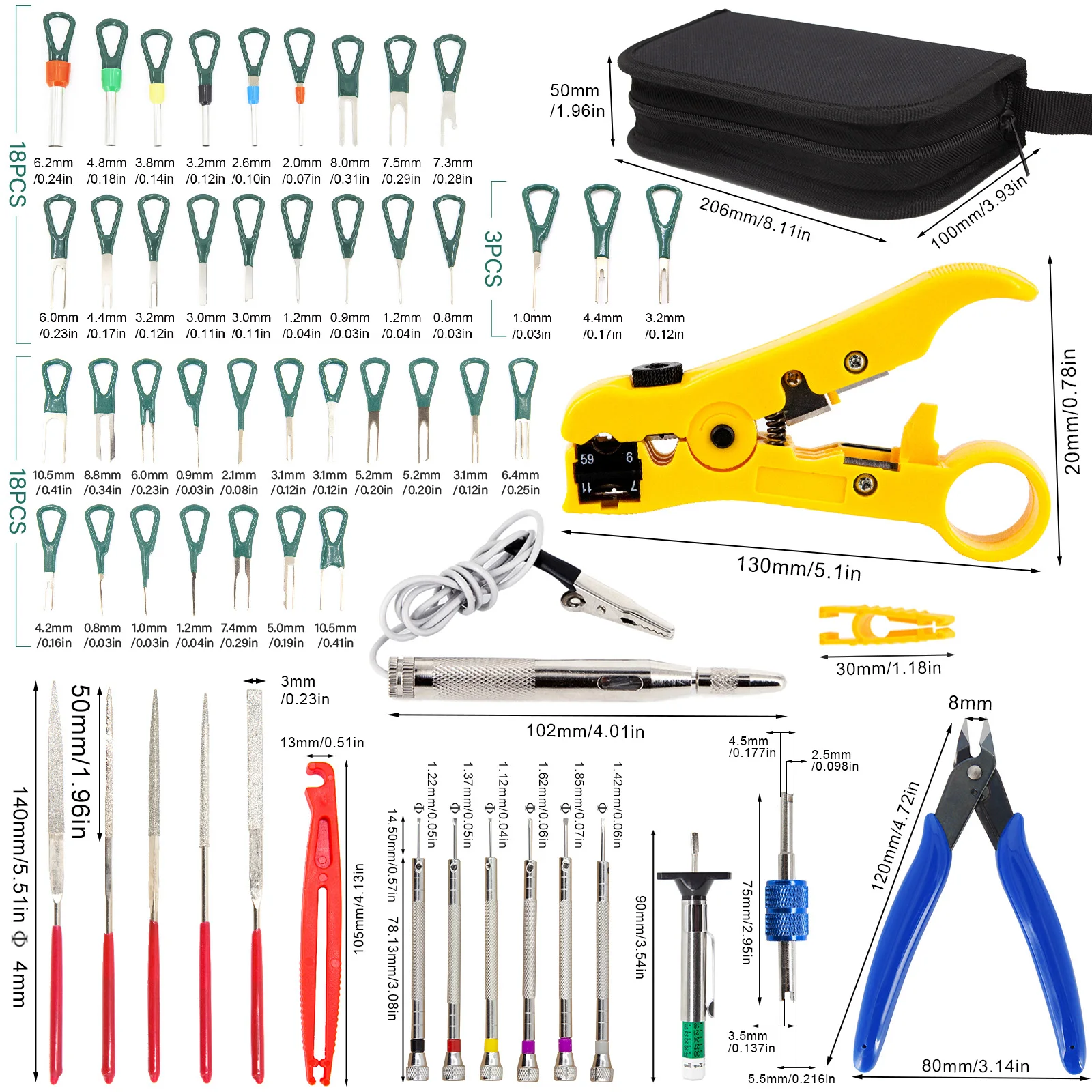 Car Terminal Removal Tool Kit Pin Extractor Tool Set Cable Stripper Cutter Needle File Set Blade Glass Fuse Puller with Bag