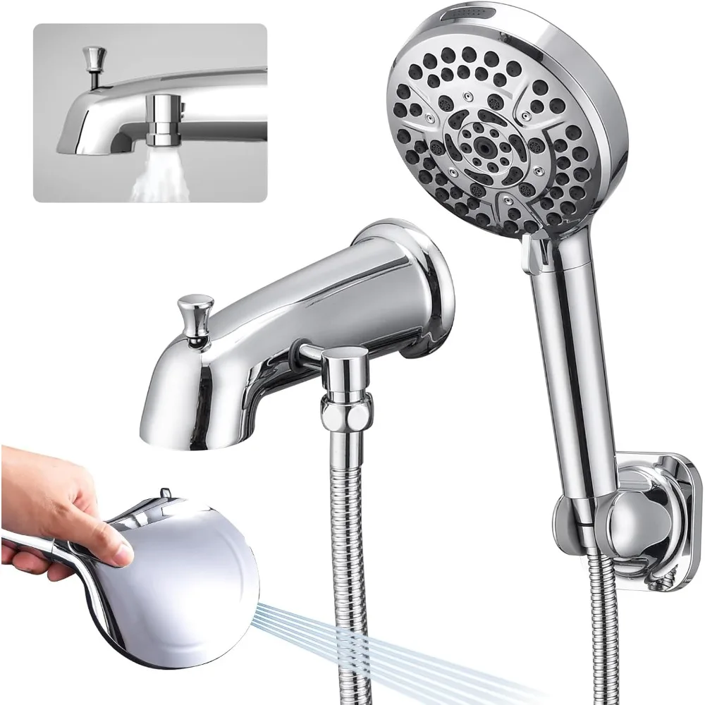 

Chrome Bathtub Faucet with Diverter and 10-Setting High-Pressure Handheld Shower