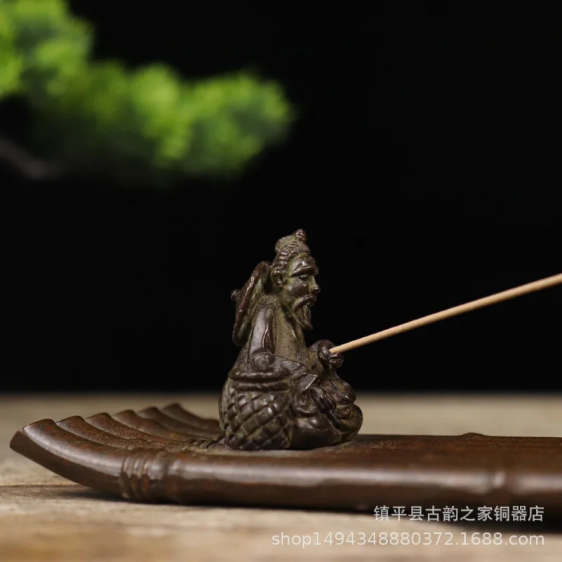 Hanjiang Lonely Shadow Fisherman Bamboo Line Stand Antique Style Incense Holder Brass Crea
