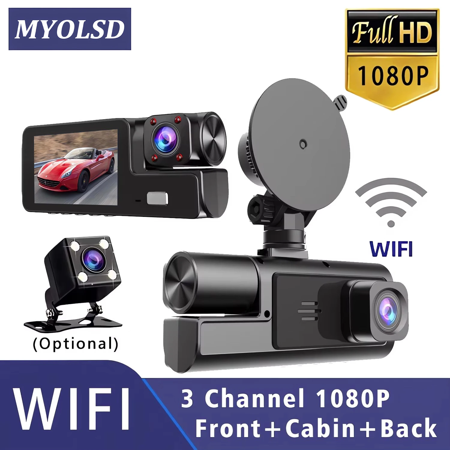 Wifi 3 Camera Car Dvr HD1080P Mini Dash Cam Interior Vehicle Three Way Channel DVRs Recorder Video Registrator Dashcam Camcorder