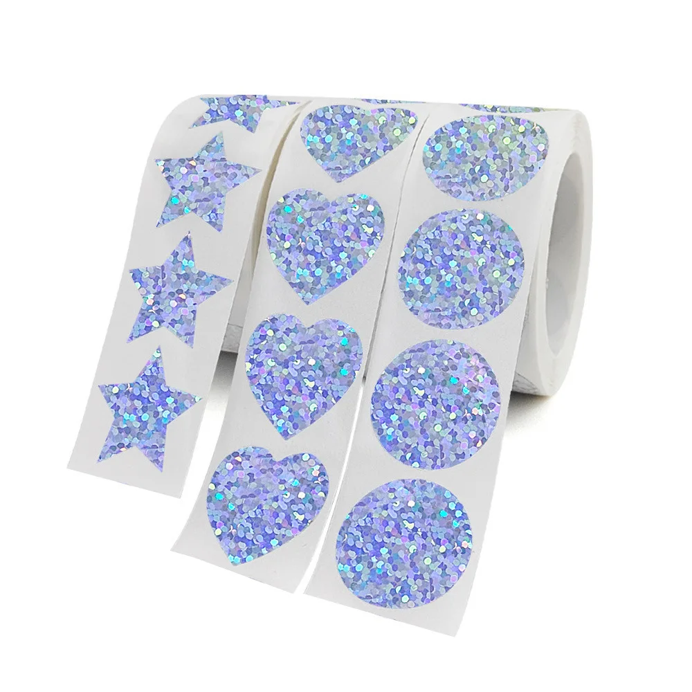 

1 Inch Laser Holographic Stickers Round Star Heart Shape Self Adhesive Glitter Labels for Kids DIY Crafts kawaii stickers