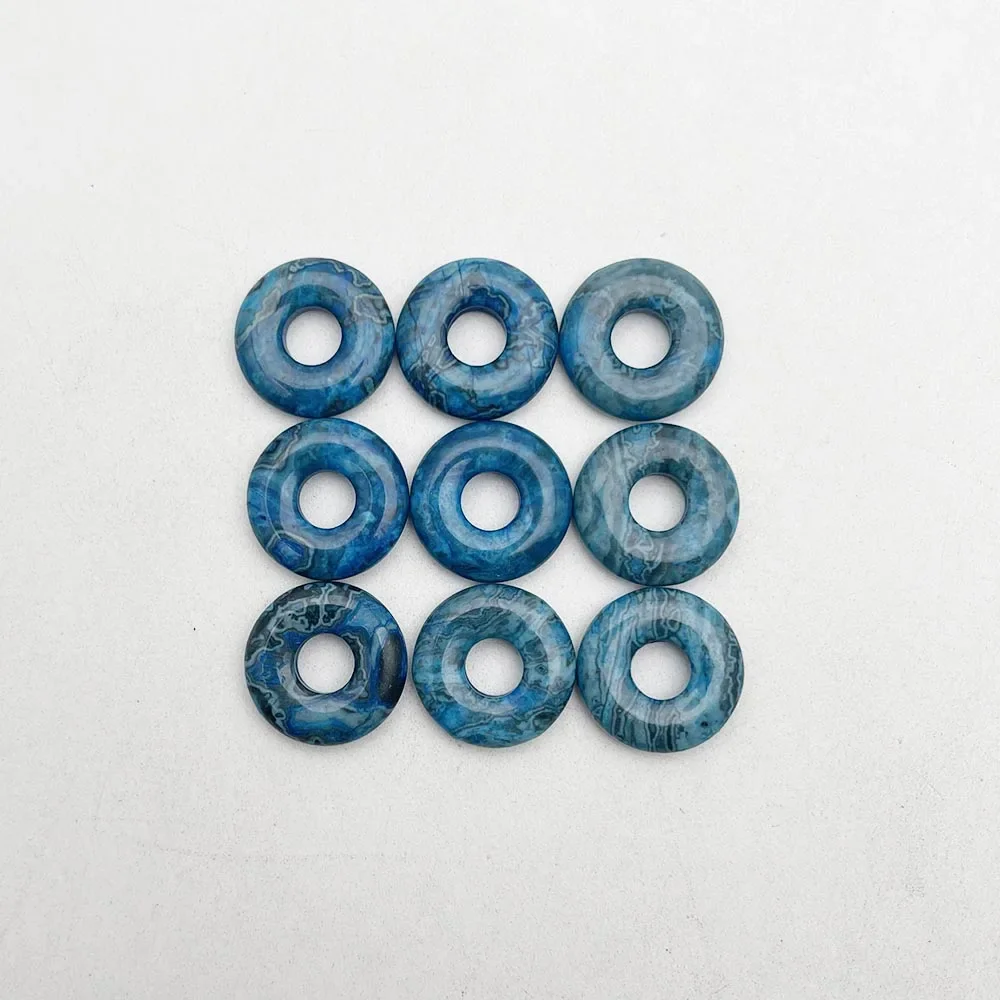 12pc fashion New good natural stone blue agate gogo donut charms pendants beads 18mm for jewelry making accessories Wholesale