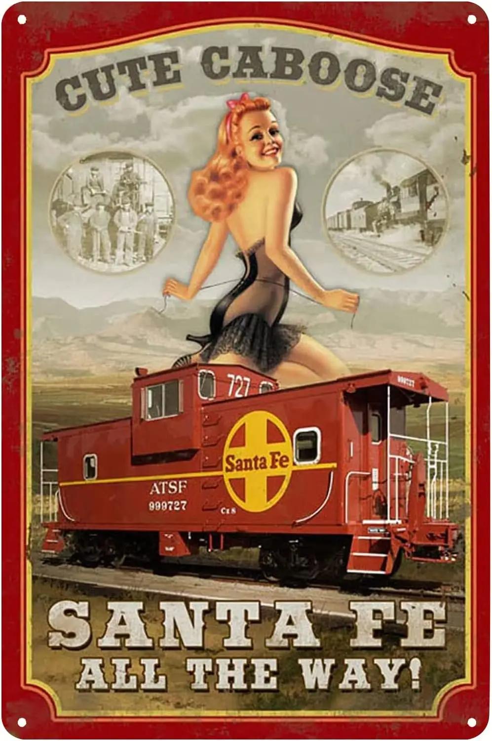 Póster de tren ferroviario Pinup Girl, letrero de estaño de Metal, placa artística de pared Vintage, decoración para el hogar, Bar, cafetería, Club, garaje